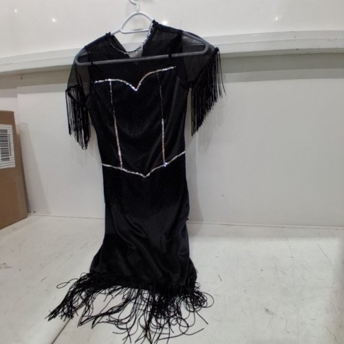 WOMENS FRINGED COSTUME DRESS - MEDIUM (8-10) - BLACK image 2
