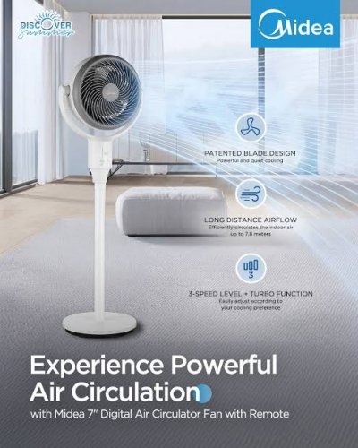 MIDEA 3 - SPEED AIR CIRCULATOR FAN -OSCILATES 135 °- WHITE (MODEL: MSFS07RW5WC) image 2