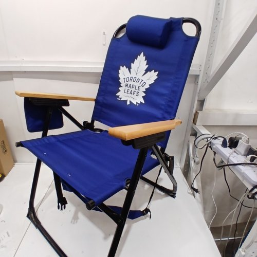 NHL TORONTO MAPLE LEAF FOLDING BACKPACK CHAIR WITH A SIDE HANGING STORAGE POUCH/CUP HOLDER - 300LBS MAX - BLUE/WHITE (MODEL: 2032824) image 2