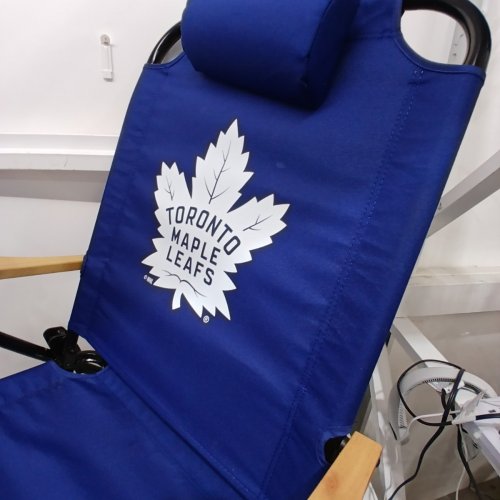 NHL TORONTO MAPLE LEAF FOLDING BACKPACK CHAIR WITH A SIDE HANGING STORAGE POUCH/CUP HOLDER - 300LBS MAX - BLUE/WHITE (MODEL: 2032824) image 4