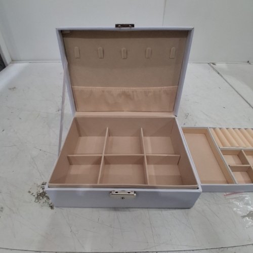 2-TIER JEWELRY STORAGE BOX WITH LOCK - 9" X 7" - WHITE image 2