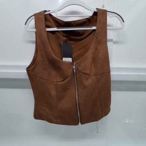 WOMEN'S BY.DYLN SLEEVELESS ZIPPERED REGINA TOP - SMALL - BROWN/SILVER image 4