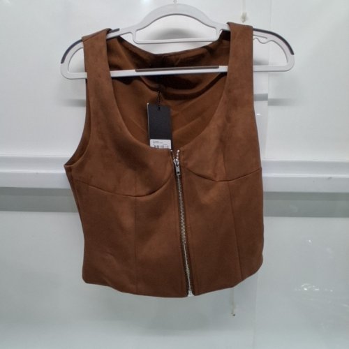 WOMEN'S BY.DYLN SLEEVELESS ZIPPERED REGINA TOP - SMALL - BROWN/SILVER image 5