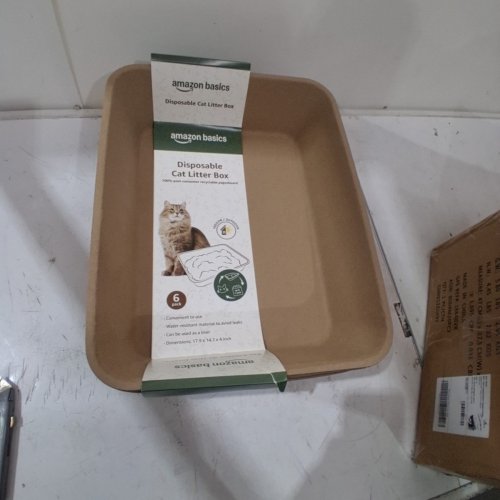 6PK AMAZON BASICS DISPOSABLE CAT LITTER BOX - 17.9"X14.2"X4" - NATURAL image 2