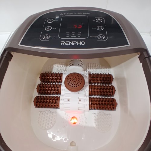 RENPHO MOTORIZED FAST HEATING FOOT SPA BATH MASSAGER WITH POWERFUL BUBBLE JETS & AUTOMATIC SHIATSU MASSAGING ROLLERS - BROWN (MODEL: JD-618) image 2