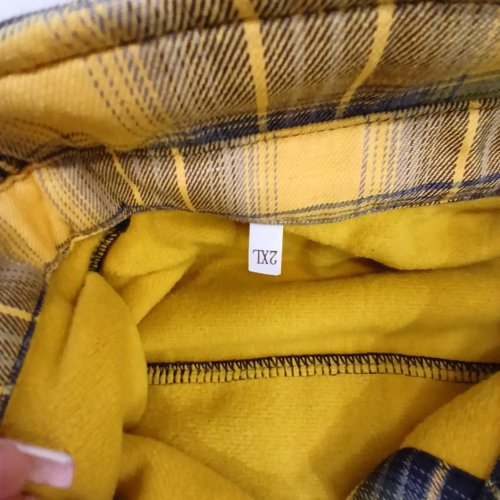 MENS PLAID BUTTON UP SWEATER - 2XL - YELLOW / NAVY image 2