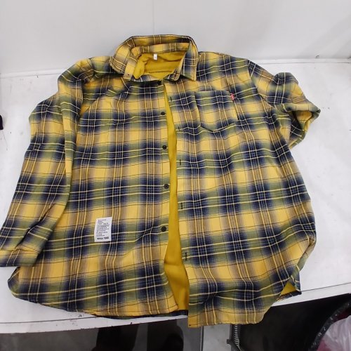 MENS PLAID BUTTON UP SWEATER - 2XL - YELLOW / NAVY image 3