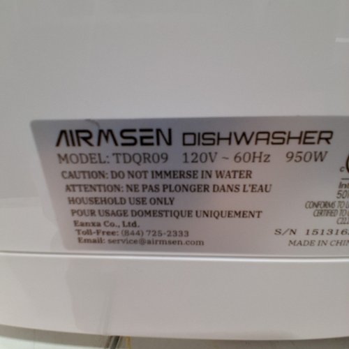 AIRMSEN PORTABLE MINI COUNTERTOP DISHWASHER WITH 8 PROGRAMS - 5L - WHITE - (MODEL: TDQR09) image 7