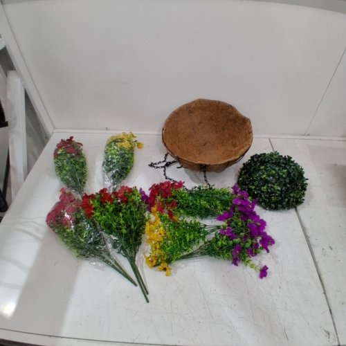 MERKAUNIS HANGING ARTIFICIAL REALISTIC FLOWERS BASKETS - 12" ROUND - PURPLE RED PINK YELLOW (MODEL: MERKAUNIS0305-5) image 2