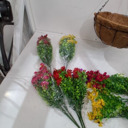 MERKAUNIS HANGING ARTIFICIAL REALISTIC FLOWERS BASKETS - 12" ROUND - PURPLE RED PINK YELLOW (MODEL: MERKAUNIS0305-5) image 4