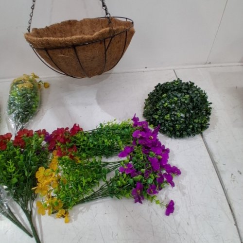 MERKAUNIS HANGING ARTIFICIAL REALISTIC FLOWERS BASKETS - 12" ROUND - PURPLE RED PINK YELLOW (MODEL: MERKAUNIS0305-5) image 5