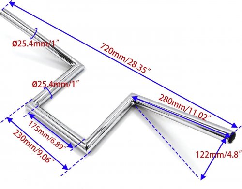 CNWNHD MOTO MOTORCYCLE HANDLEBAR REPLACEMENT - 8" RISE/OSFM - CHROME image 2