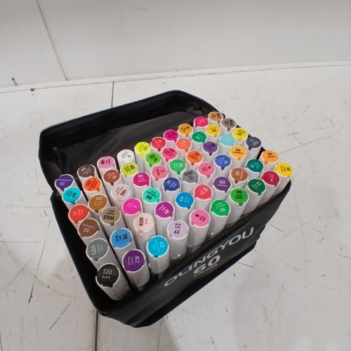 60PC OLINGYOU BRUSH & CHISEL DUAL TIPS ALCOHOL BRUSH MARKERS - ASSORTED COLORS image 2