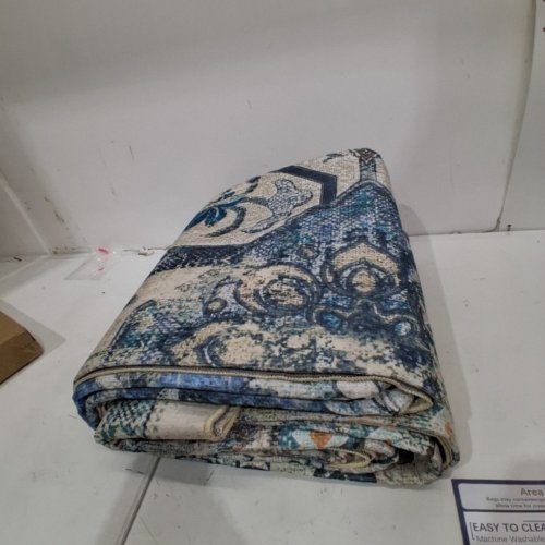 WASHABLE LIVING ROOM AREA RUG WATERPROOF STAIN RESISTANT - 8FT X 10FT - BLUE image 2