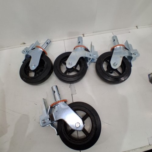 4PK SWIVEL CASTER WHEELS WITH LOCKING BRAKE - 8" X 2" - BLACK/SILVER image 2