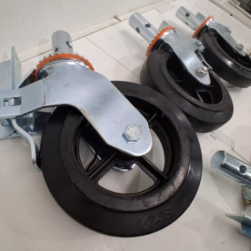 4PK SWIVEL CASTER WHEELS WITH LOCKING BRAKE - 8" X 2" - BLACK/SILVER image 5