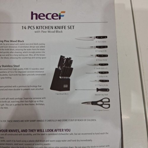 14PC HECEF PREMIUM STAINLESS STEEL KITCHEN KNIFE SET WITH WOODEN BLOCK - BLACK image 3