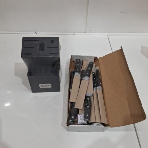 14PC HECEF PREMIUM STAINLESS STEEL KITCHEN KNIFE SET WITH WOODEN BLOCK - BLACK image 4