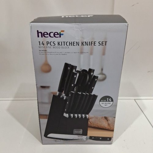 14PC HECEF PREMIUM STAINLESS STEEL KITCHEN KNIFE SET WITH WOODEN BLOCK - BLACK image 5