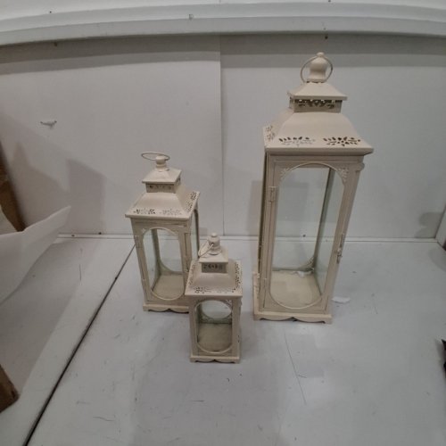 3PC TRIROCKS VINTAGE DECORATIVE METAL CANDLE LANTERNS - 19.5"/14"/10" - OFF WHITE (MODEL: 40325-W) image 3