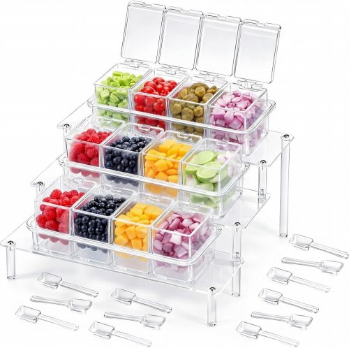 SINGHOOW 3-SET CLEAR 4-CELL STORAGE CONTAINERS WITH RISER - 11.8" X 10.2" X 8.7" - CLEAR (MODEL: KEZ-SINGHOOW-3216) image 2