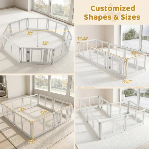 8PC STONE TILE DEPOT INDOOR FENCE PROTECTIVE INTERLOCKING PET PLAYPEN WITH PLEXIGLASS WINDOWS, SUCTION FEET AND DOORWAY - 35"X35"X22.5" - WHITE image 2