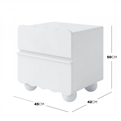 2PK 2 DRAWER BED SIDE TABLE WITH ROUND LEGS - CREAM image 2