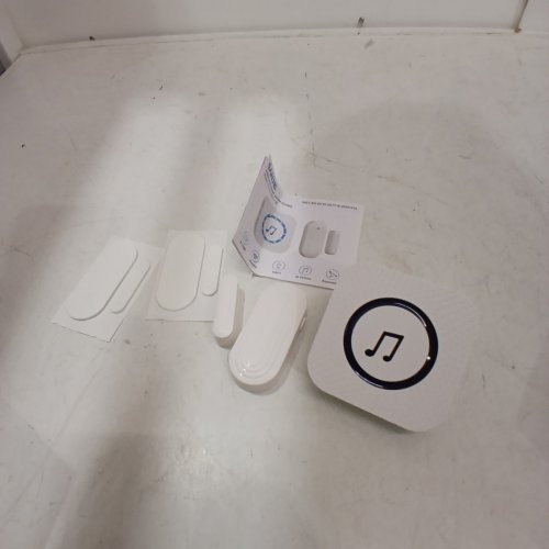 SANJIE OPENS ENTRY ALARM DOOR CHIMES FOR HOME/BUSINESS/STORE WITH 26 CHIMES, 5 VOLUME LEVELS UP TO 110 DB - 500 FT WIRELESS RANGE - WHITE/BLUE (MODEL: MC01) image 2