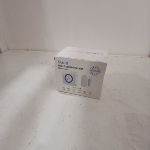 SANJIE OPENS ENTRY ALARM DOOR CHIMES FOR HOME/BUSINESS/STORE WITH 26 CHIMES, 5 VOLUME LEVELS UP TO 110 DB - 500 FT WIRELESS RANGE - WHITE/BLUE (MODEL: MC01) image 3