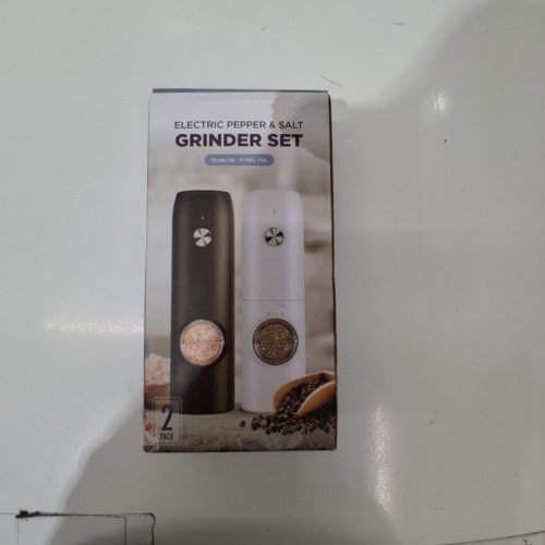 2PK ELECTRIC SALT AND PEPPER GRINDER, RECHARGEABLE - NO BATTERY NEEDED - AUTOMATIC - WHITE/BLACK - (MODEL: KYMQ-15A) image 2