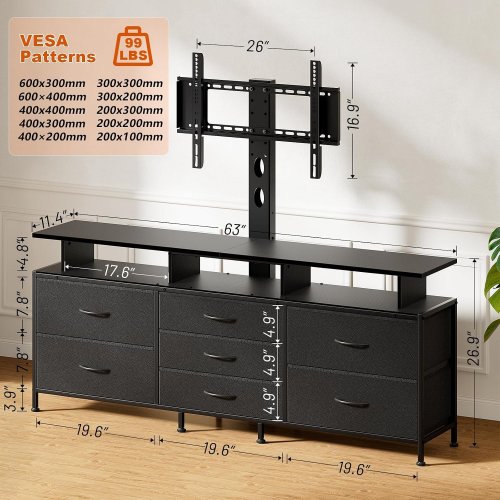 REAHOME 7 DRAWER TV STAND WITH TV MOUNT - FIT FOR 32" TO 70" TV - BLACK CARBON FIBER (MODEL:HD049CF) image 2