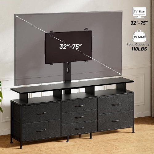 REAHOME 7 DRAWER TV STAND WITH TV MOUNT - FIT FOR 32" TO 70" TV - BLACK CARBON FIBER (MODEL:HD049CF) image 3