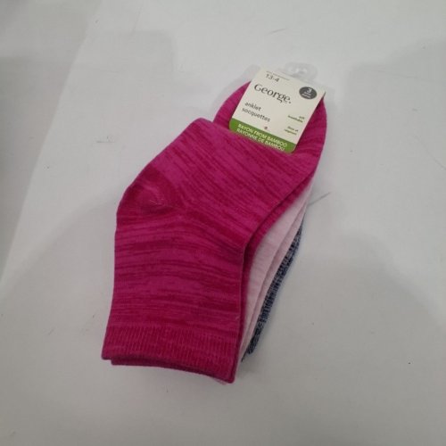 3PR GIRL'S GEORGE ANKLE SOCKS - SHOE SIZE 13-4 - DARK PINK/LIGHT PINK/BLUE (STYLE: GRS59012G) image 2