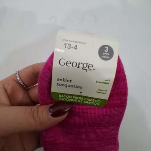 3PR GIRL'S GEORGE ANKLE SOCKS - SHOE SIZE 13-4 - DARK PINK/LIGHT PINK/BLUE (STYLE: GRS59012G) image 3
