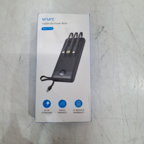 VRURC ULTRA-SLIM PORTABLE CHARGER WITH BUILT-IN CABLES AND LED DISPLAY - USB-C, LIGHTNING, USB-A, AND MICRO USB - 10000 MAH - LIGHT BLUE (MODEL: T1116) image 7
