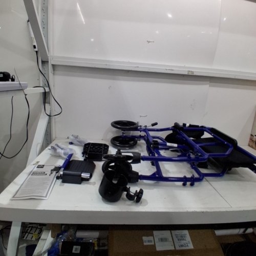 MEDLINE ULTRA LIGHTWIEGHT TRANSPORT CHAIR/WHEELCHAIR WITH CUPHOLDER - 19" SEAT - BLUE/BLACK (MODEL: MDS808200F3B) image 3