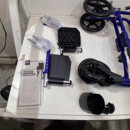MEDLINE ULTRA LIGHTWIEGHT TRANSPORT CHAIR/WHEELCHAIR WITH CUPHOLDER - 19" SEAT - BLUE/BLACK (MODEL: MDS808200F3B) image 4