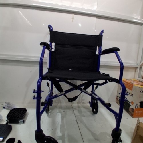 MEDLINE ULTRA LIGHTWIEGHT TRANSPORT CHAIR/WHEELCHAIR WITH CUPHOLDER - 19" SEAT - BLUE/BLACK (MODEL: MDS808200F3B) image 5