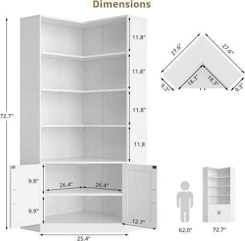 IRONCK WOODEN CORNER STORAGE BOOKCASE - 73" X 25" - WHITE - (MODEL: HK-SG-B1) image 2