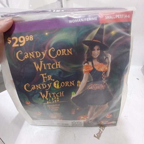 2PC WOMENS CANDY CORN WITCH COSTUME - SMALL (4-6) - ORANGE AND BLACK image 2