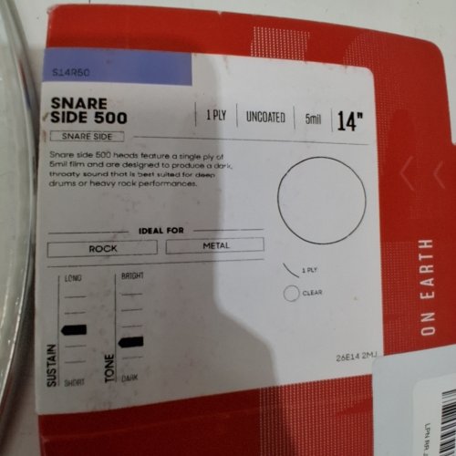 EVANS CLEAR 500 SNARE SIDE DRUM HEAD - 14" - CLEAR (S13R50) image 2
