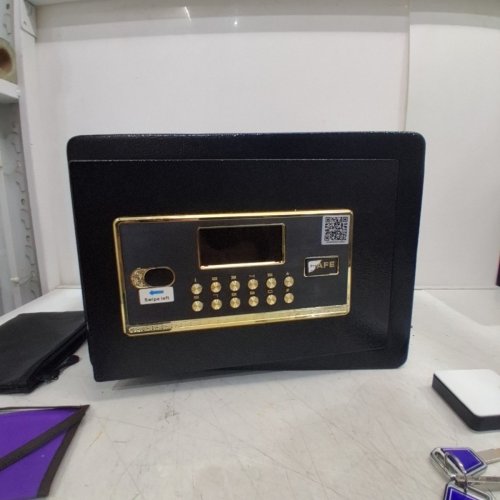 SAFE SECURITY BOX WITH LCD DISPLAY AND BUILT IN ALARM SYSTEM - 12'' X 18'' X 12" - BLACK/GOLD image 3