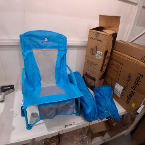2PK CAMPHILL HEAVY DUTY FOLDING HIGH BACK BEACH CHAIRS - HOLDS 300LB - BLUE/WHITE image 2