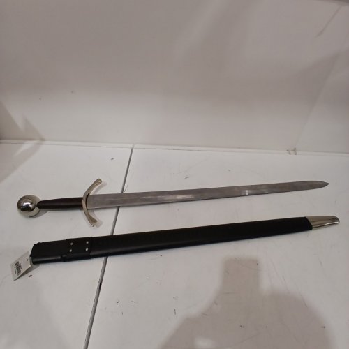 2PC COLD STEEL BATTLE-READY NORMAN SWORD WITH DOUBLE-EDGED BLADE & SCABBARD *SHARPENED * - 39" - BLACK / SILVER image 3
