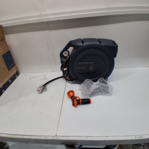 GIRAFFE TOOLS RETRACTABLE GARDEN HOSE REEL WITH NOZZLE - 1/2" X 100FT HOSE - BLACK/ORANGE (MODEL: AW3012US) image 2