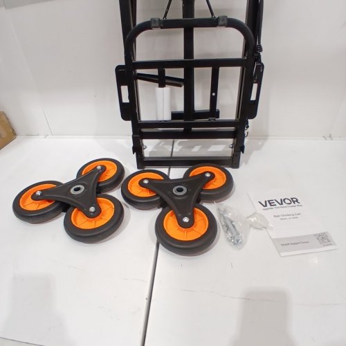 HEAVY-DUTY FOLDING STAIR CLIMBING CART WITH TELESCOPING HANDLE & 6 WHEELS - 220LBS CAP - BLACK / ORANGE (MODEL: KT-2025D) image 3