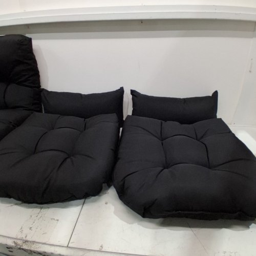 5PC Wicker OUTDOOR RATTAN PATIO CUSHION SET WITH LOVE SEAT CUSHION, 2 U-SHAPE AND 2 LUMBAR PILLOWS - BLACK image 3
