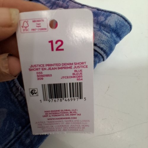 GIRLS JUSTICE PRINTED DENIM SHORTS - SIZE 12 - BLUE image 2