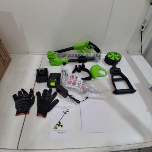 CORDLESS GRASS TRIMMER WEED WHACKER WITH 2 RECHARGEABLE BATTERIES - 21V - GREEN image 3