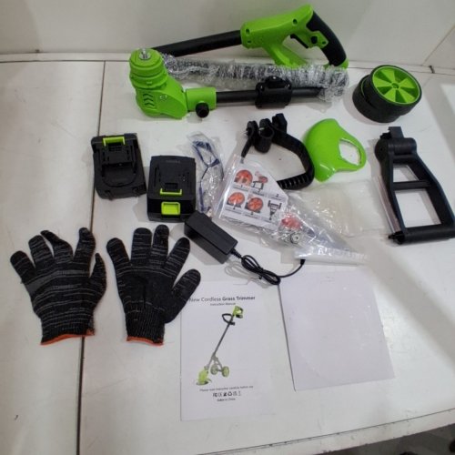 CORDLESS GRASS TRIMMER WEED WHACKER WITH 2 RECHARGEABLE BATTERIES - 21V - GREEN image 4